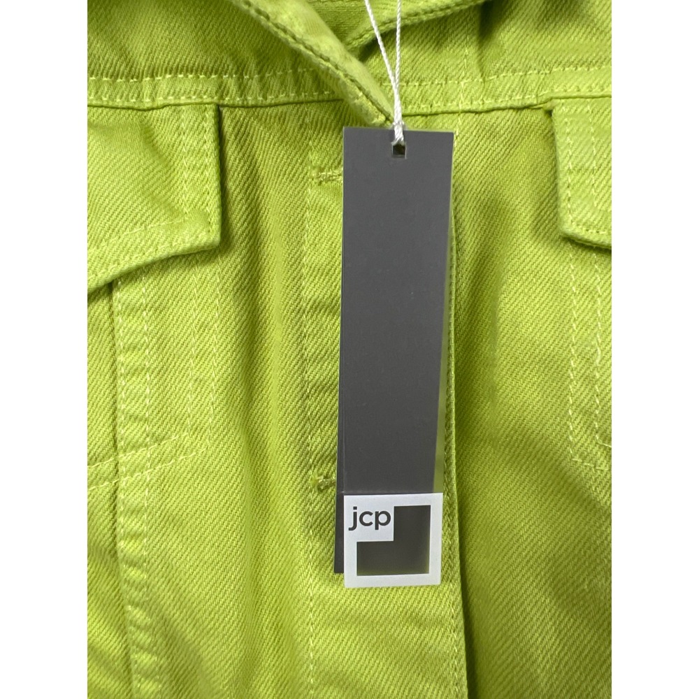 JCP Denim Trucker Jacket VTG Womens Medium Loden Lime Green New Cotton Cropped - Picture 8 of 10